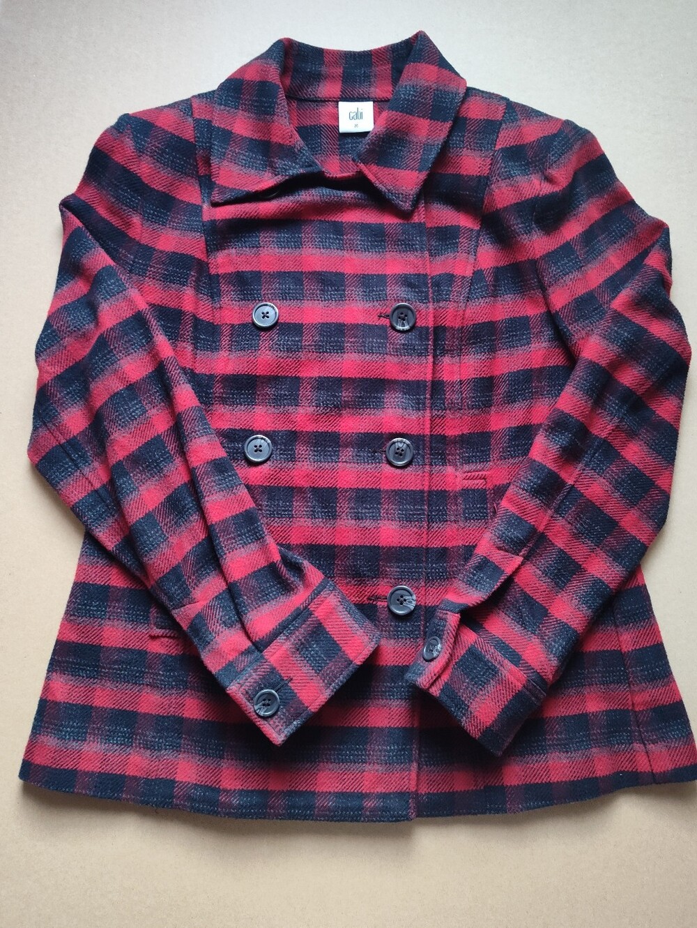 Cabi 3852 Snow Valley Red Plaid Jacket Coat size Medium Peacoat